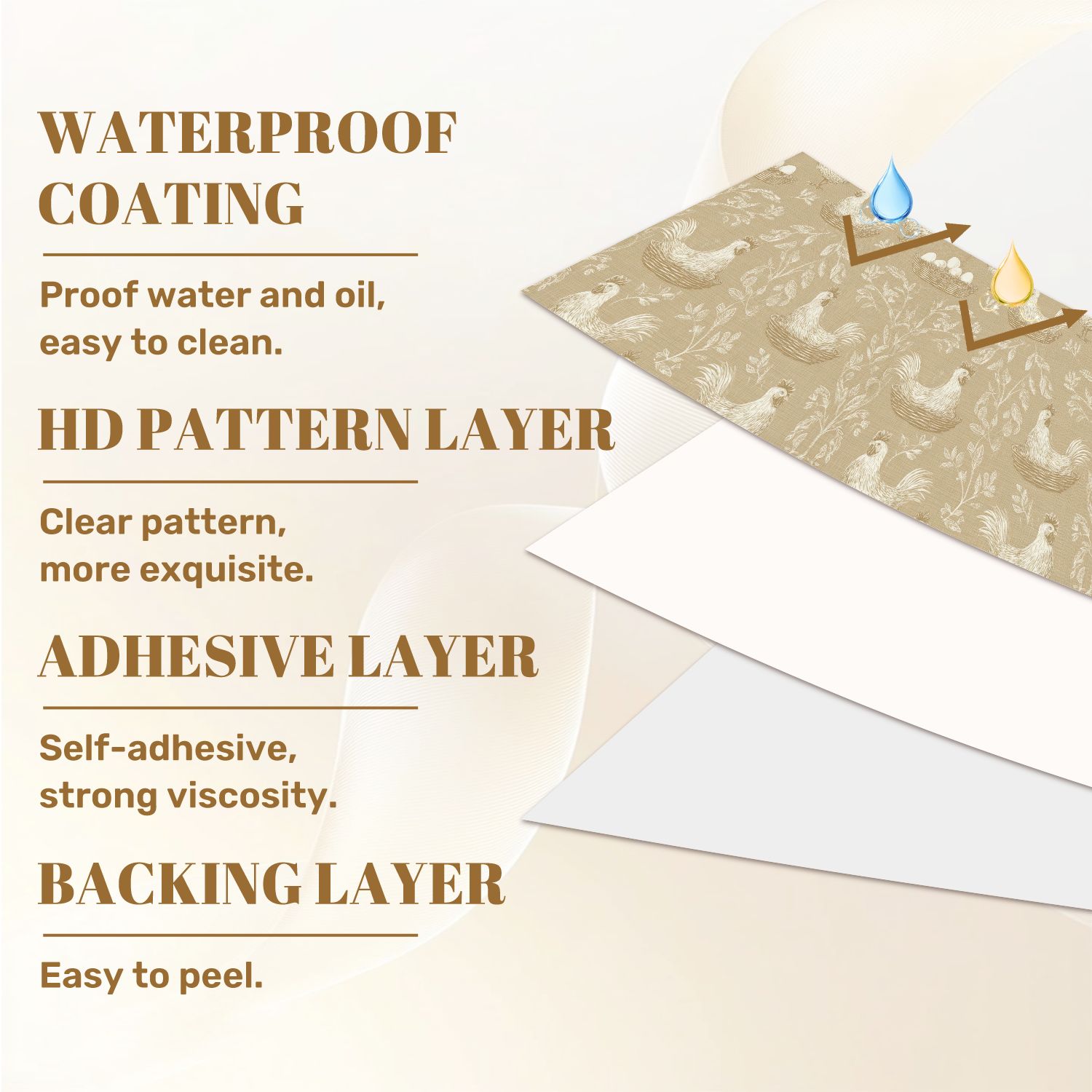 Peel and Stick Wallpaper 17.7in x 9.8ft Rustic Farmhouse Chicken Nesting Neutral Beige Contact Paper Vinyl Waterproof Self Adhesive Wall Paper for Bedroom Shelf Cabinet Renter Friendly
