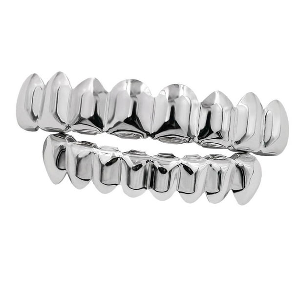 Juego de parrillas de boca e inferior personalizadas de 8 dientes Joker Plata Zulema Parrillas chapadas en oro de 18 quilates