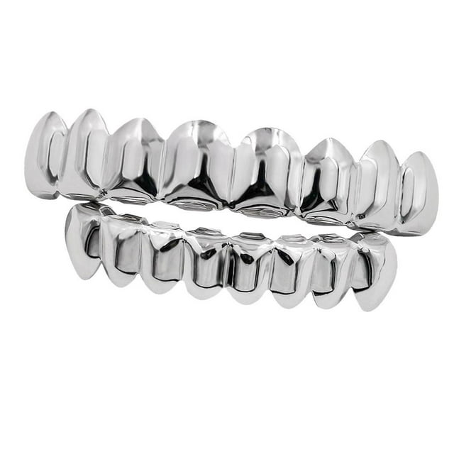 18K Custom TopBottom Grill Set Hip Hop Grill Fang Prop Plata jinwen Parrillas chapadas en oro de 18 quilates