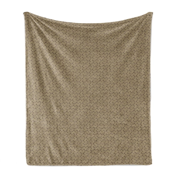 Earth Tones Soft Flannel Fleece Throw Blanket, Maze Pattern with Geometric Shapes Squares Contemporary Illustration, Cozy Plush for Indoor and Outdoor Use, 50" x 60", Umber Pale Yellow, by Ambesonne