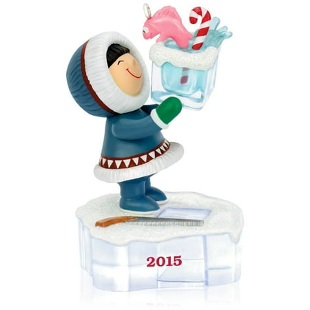 Hallmark Ornament Display - QX9137 Frosty Friends Go Ice Fishing Ornament, Price tag attached. Never displayed. By Hallmark