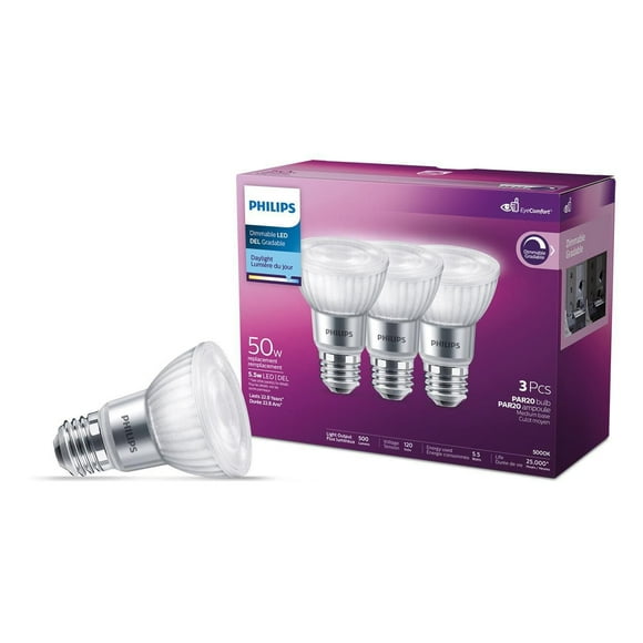 Philips 50W Equivalent Daylight PAR20 Dimmable LED Light Bulb (3-Pack)