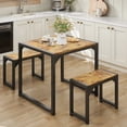 thumbnail image 6 of 3-Piece Compact Square Dining Table Set for 2 People with Two Matching Benches, Retro, 6 of 11