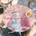 thumbnail image 2 of Pink Christmas Round Tablecloth, Fitted Table Cover with Elastic for 36"-44" Round Tables, Snowman Snowflake Gifts Xmas Tree Table Cloth Outdoor Indoor Dinning Party Waterproof Tablecloths, 2 of 7