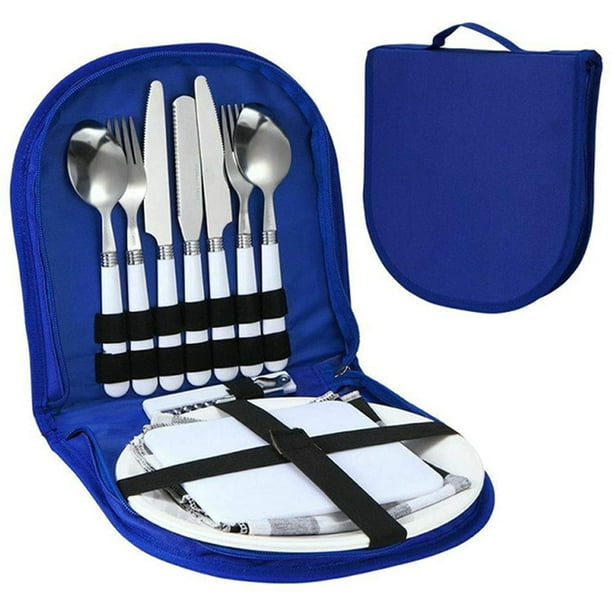 Camping plate top and cutlery set