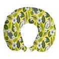thumbnail image 1 of Tropical Travel Pillow Neck Rest, Aloha Themed Exotic Scene of Hawaiian Summer Leaves and Flowers, Memory Foam Traveling Accessory Airplane and Car, 12", Pastel Yellow and Dark Green, by Ambesonne, 1 of 2