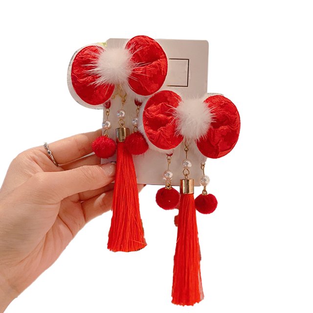 Clips de pelo de estilo chino para niñas, clip de borlas peludas peludas de Año Nuevo MFZFUKR CPB-US-XD2083-2