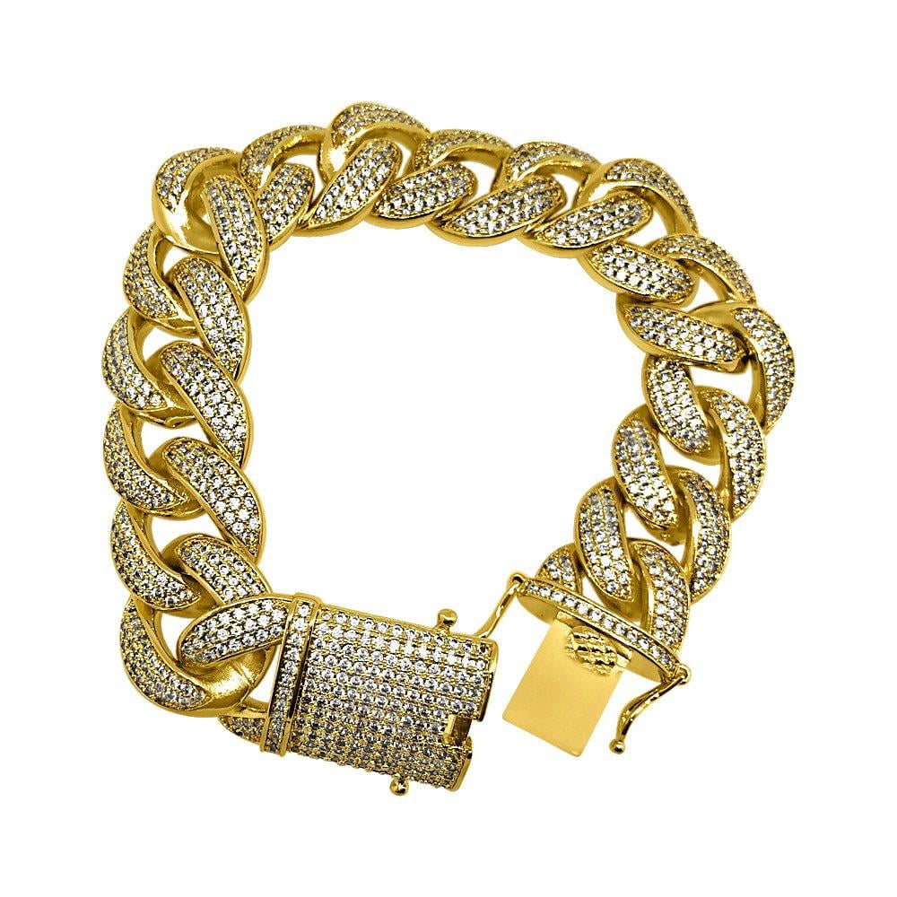 19MM Miami Cuban Gold CZ Ice Lock CZ Bling Bracelet - Walmart.com
