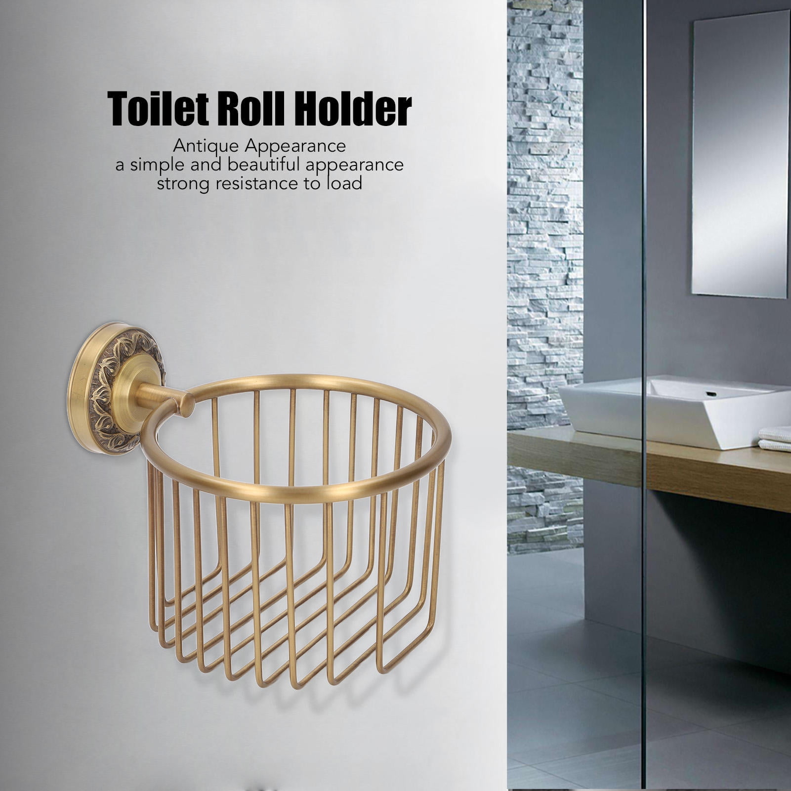 Suodoka Brass Antique Toilet Roll Holder – Punch‑Free, Stable Wall‑Mount Paper Towel Rack for Bathroom