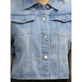 thumbnail image 5 of DARING DIVA Women's Short Sleeve Button Down Cropped Denim Jackets S Light Blue, 5 of 7