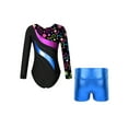 thumbnail image 2 of Zaldita Kids Girls Printed Dance Outfits Long Sleeves Gymnastics Leotard and Shorts Clothes Set Royal Blue 4, 2 of 7