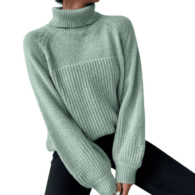Comdrip Chandail Col Roulé Femme, Tricot Épais Automne Hiver 2025 Mode Col Haut Tricot Chandail Femme Vert Clair P