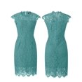 thumbnail image 3 of MEROKEETY - Vestido de cóctel Elegante sin Mangas con Encaje Floral para Mujer, Cuello Redondo, Longitud a la Rodilla para Fiesta, Turquesa, Large, 3 of 6