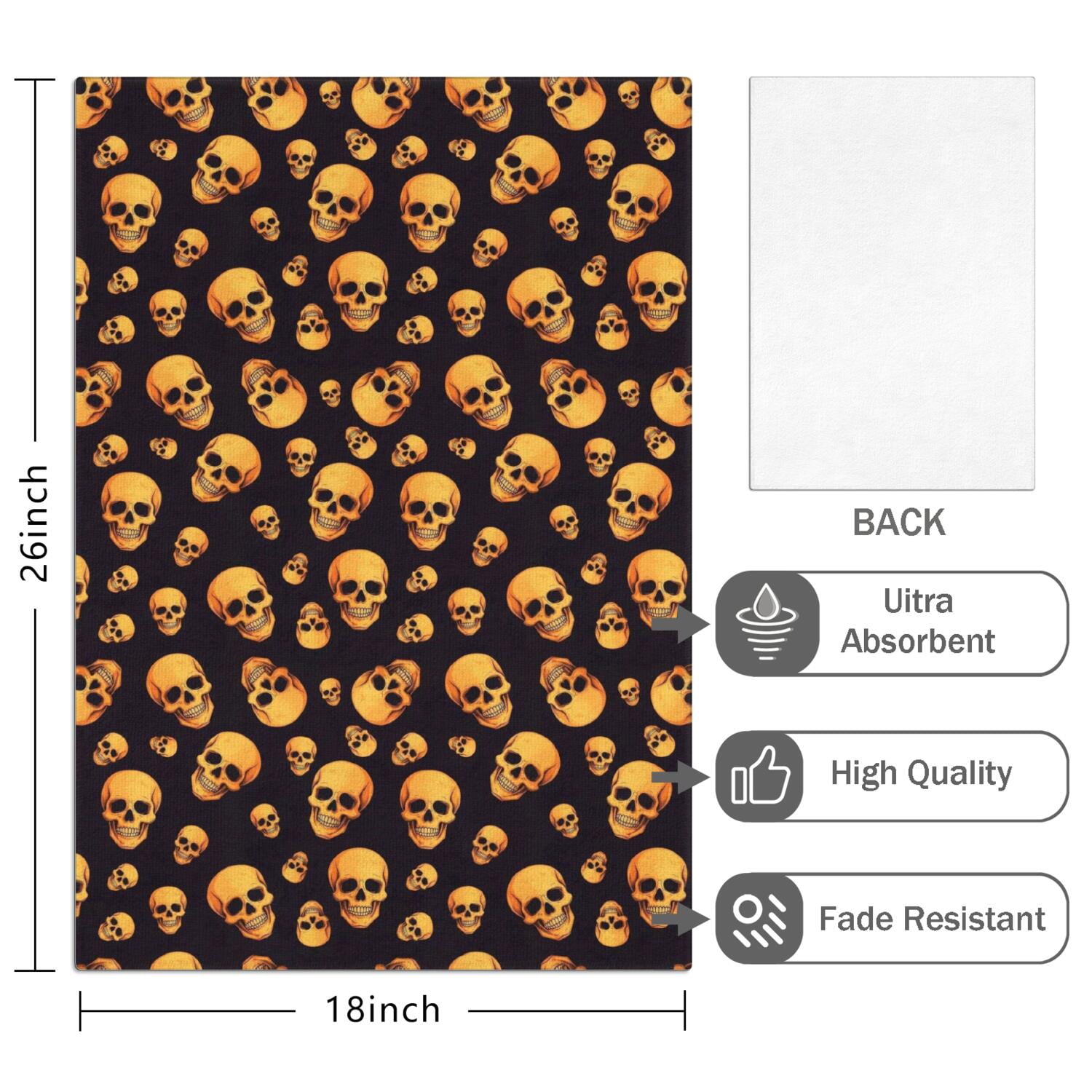 6 Pcs Funny Kitchen Towels,Black Orange Skull Pattern Microfiber Dish Towels,Kitchen Tea Towels,Kitchen Towel Set (18" X 26")