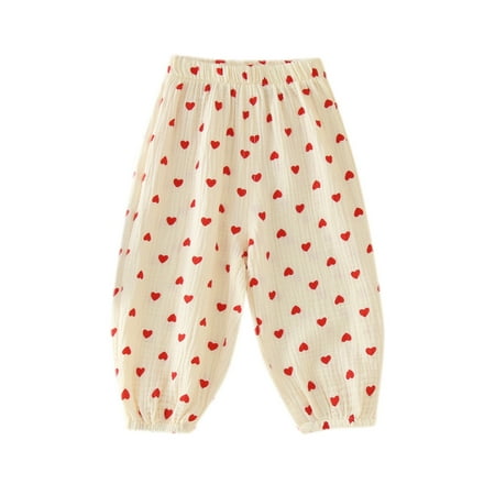

AIMAOMI Toddler Kids Baby Girls Boys Cotton Love Floral Prints Linen Elastic Basic Harem Long Pants Bloomers Casual Joggers H