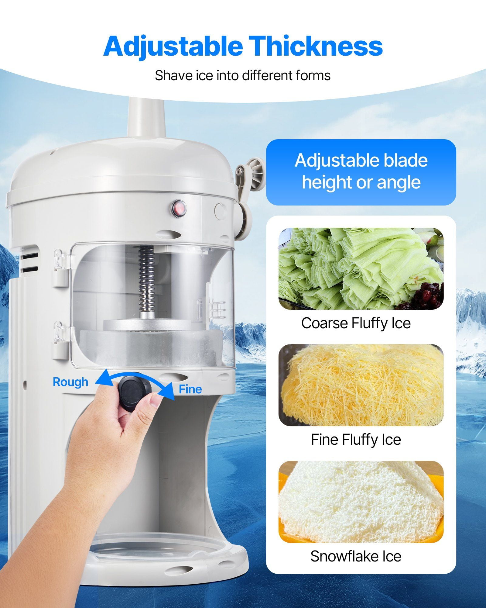 Commercial Electric Ice Shaver Crusher 250W 1500RPM 220lbs per Hour Fluffy Snow Cone Machine for Home Party Event Snack Bar Commercial Use White