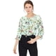 thumbnail image 3 of Allegra K Blusa floral de manga 3/4 con volantes y cuello en V informal para mujer Verde L, 3 of 6