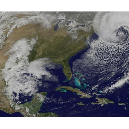31 Wipe Off Activity Satellite view of a strong coastal storm off the coast of New England Canvas Art - Stocktrek Images (31 x 25) ()