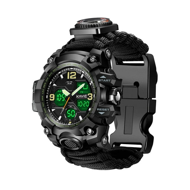 Reloj digital militar de supervivencia 23 en 1, pulsera táctica multifuncional y ajustable para hombre, relojes deportivos negros impermeables para exteriores con brújula y banda de paracord