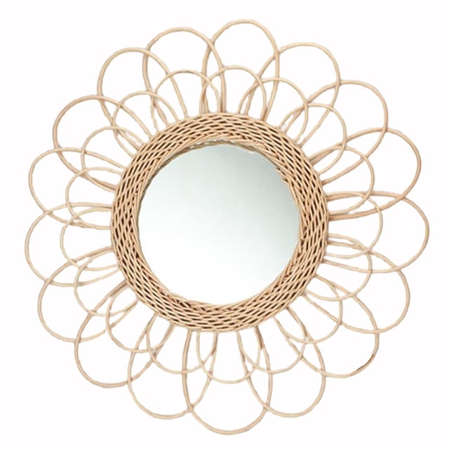 Espejo de ratán, Espejo de maquillaje de pared para colgar en , Espejo de de tocador creativo, Espejo bohemio, Espejo de pared de DIA INTERIOR 16.5 CM Gloria espejo para maquillarse