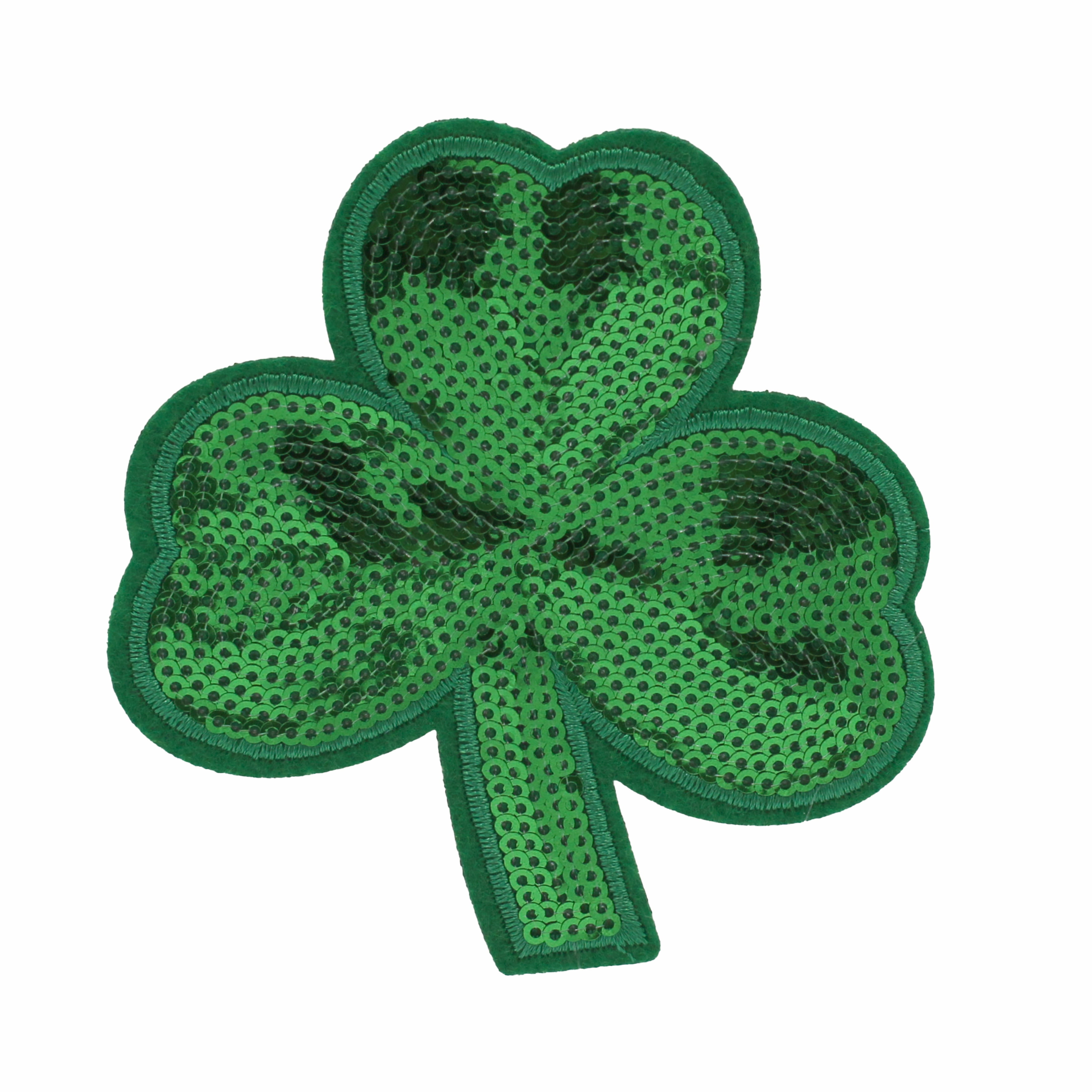 (2 pack) Gwen Studios Embroidered Sequin Green Clover Iron-on Patch Applique, 3.6" x 3.9"