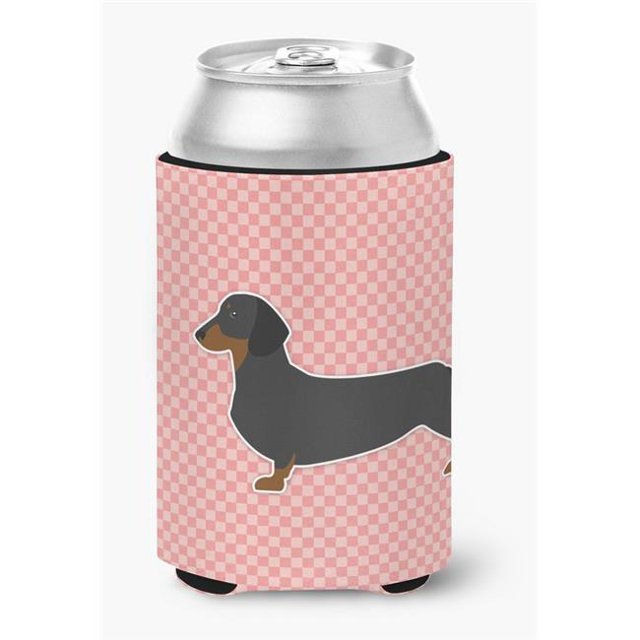 Dachshund Checkerboard Pink Can or Bottle Hugger