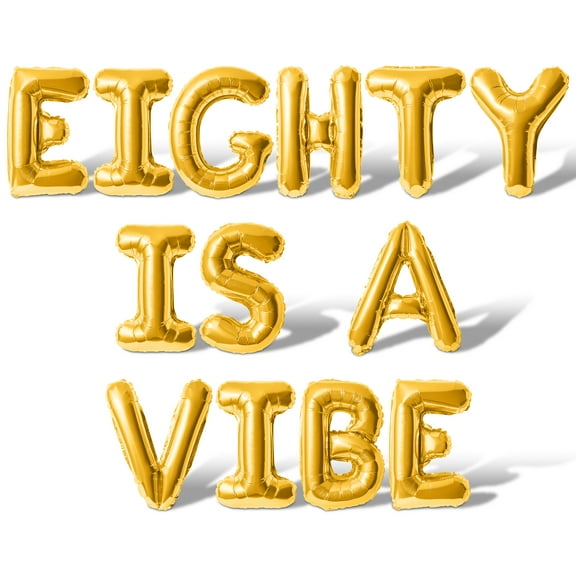 Letter Balloons - EIGHTY IS A VIBE 16" Inch Alphabet Letters Foil Mylar Balloon 80th Birthday Party Banner (Gold)