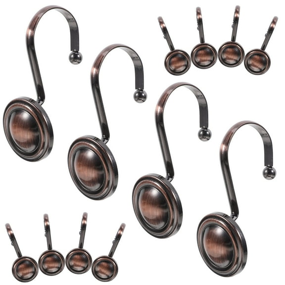 Soimiss 12Pcs Iron Shower Curtain Hooks Dark Brown Secure Hold for Bathroom Curtains