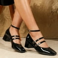 thumbnail image 2 of New women's square head chunky heel fashion light cut Mary Jane shoes elegant black 4.7cm heels, 2 of 5