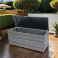 thumbnail image 6 of 113 Gallon Patio Deck Box, Outdoor Wicker Deck Storage Bench with Hinged Lid, Weatherproof Outdoor Storage Box Organization and Storage for Garden Tools Pool Supplies Patio Cushions Kids Toys, Gray, 6 of 12