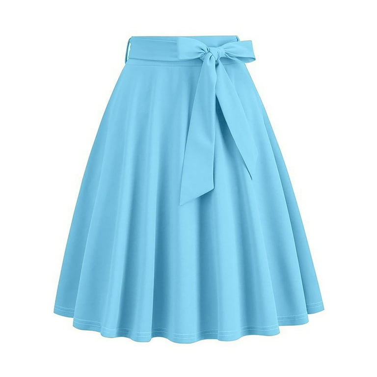 LLYwey Womens Knee Length Skirts, Elastic Waist Stretchy Flared