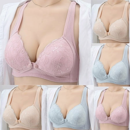 CFLVAEK Nursing Bras for Women Ultra Comfort Wireless Seamless Maternity Bra Lightly Lace Front Closure Bralette for Pregnancy Push Up Nursing Bras Light Blue XL