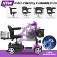 thumbnail image 6 of Mbxcooter 15 Miles 4 Wheels Mobility Scooter for Adults&Seniors Up to 300LBS,350W Electric Powered Wheelchair Device with Extended Battery,Dual Baskets,Rotating Seat,Compact Mobile for Travel,Purple, 6 of 9