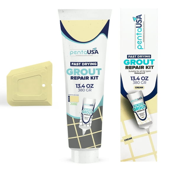 PentaUSA Cream Repair Tile Grout - 13.4 oz,Large Grout Filler Repairs Renews Tube, Fast Drying Grout Repair Kit
