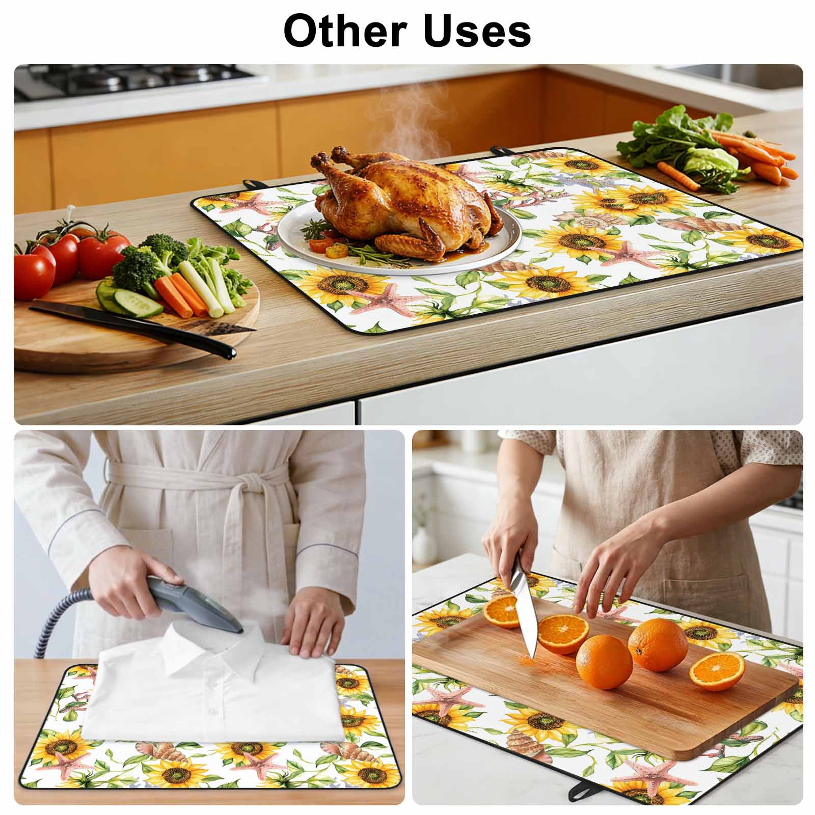 Sunflower Coastal Stove Top Cover for Electric Stove, Heat-proof & Non Slip Glass Top Stove Cover Protector, Summer Botanical Starfish Coral Kitchen Flat Cooktop Rubber Mat 24x21 Inches