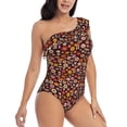 thumbnail image 3 of Gukieu 70s Groovy Hippie Retro Print One-shoulder Ruffled One-piece Swimsuit with Removable Chest Pads and Tummy-control Swimsuit for Women-Medium, 3 of 6