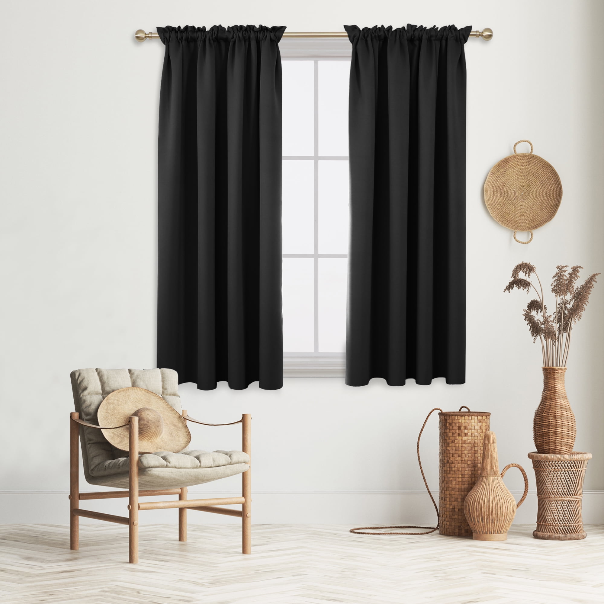 Deconovo Bedroom Curtains Dotted Line Foil Printed Thermal Insulated Window Treatment Eyelet Blackout Curtains for Livingroom 46 x 54 Inch Black Two Panels 