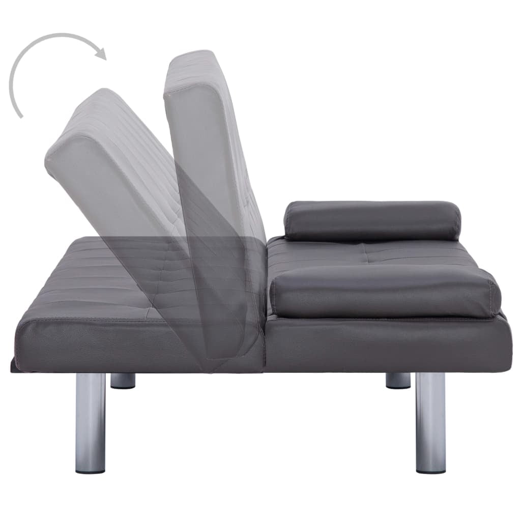 Kepooman Modern Faux Leather Convertible Sofa with 2 Pillows for Living Room Office, Gray Kepooman Modern Faux Leather Convertible Sofa with 2 Pillows for Living Room Office, Gray