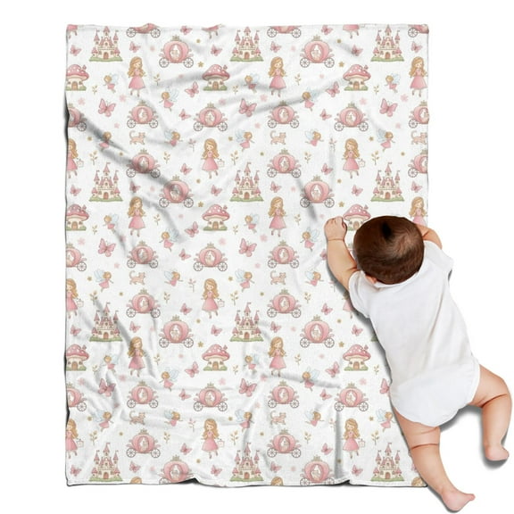 Princess Carriage Castle Pattern Blanket,Comfortable Soft Flannel Throw Blanket,All Season,Warm Lightweight Blankets for Sofa Bed Couch Living Room Chair,30"x40"