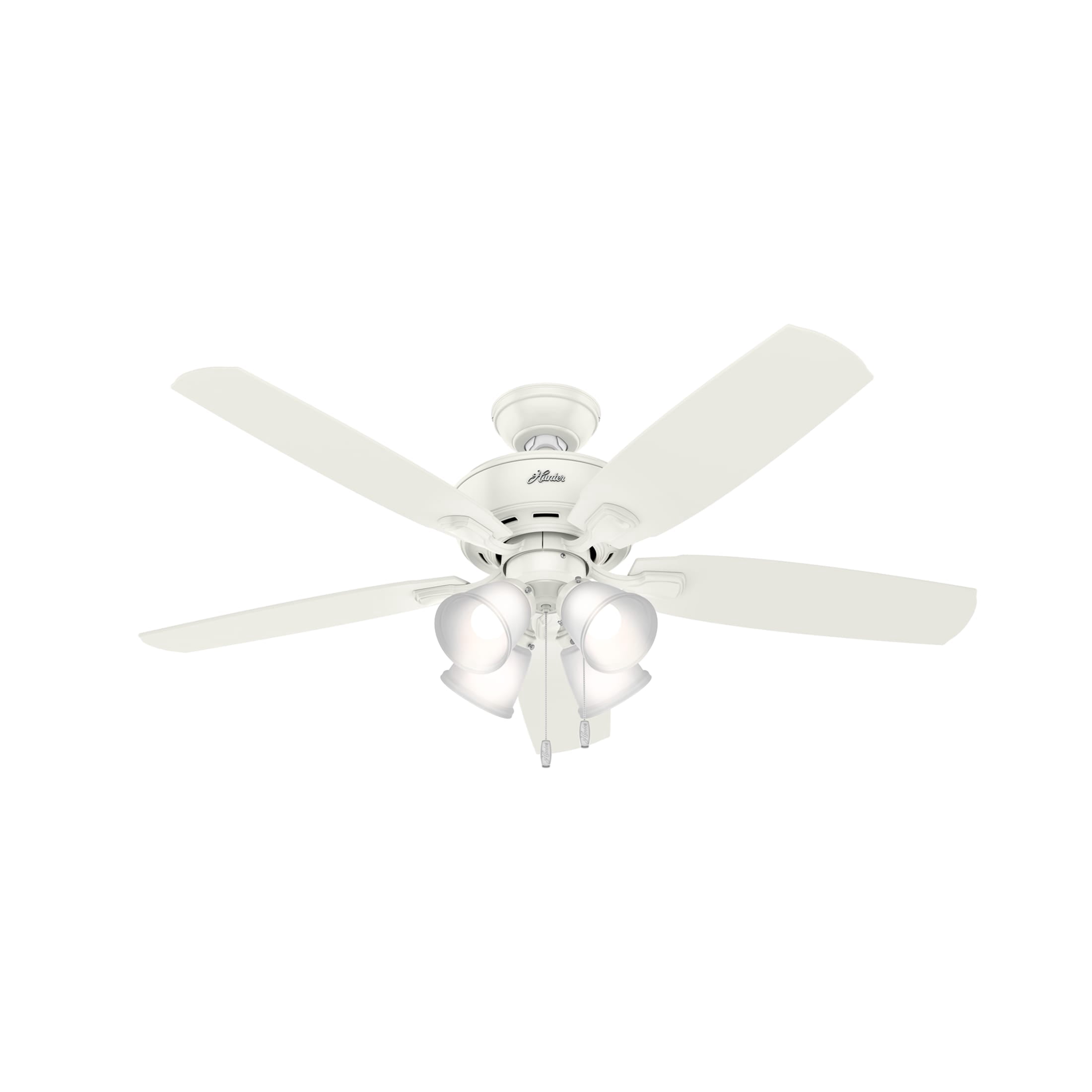 Hunter 52 inch Indoor Ceiling Fan with LED Lights - White Ceiling Fan with Pull Chain, For Bedroom or Living Room, Standard Mount, No Remote, 5 Blades, Includes Bulbs - Amberlin 53217, Fresh White