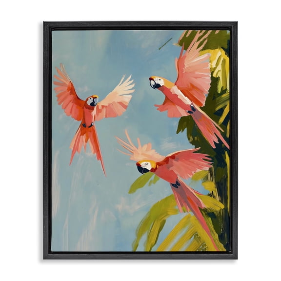Stupell Industries Coastal Botanical Parrots in Flight Black Floating Frame Canvas Art, 17 x 21, by The Prints Vibe
