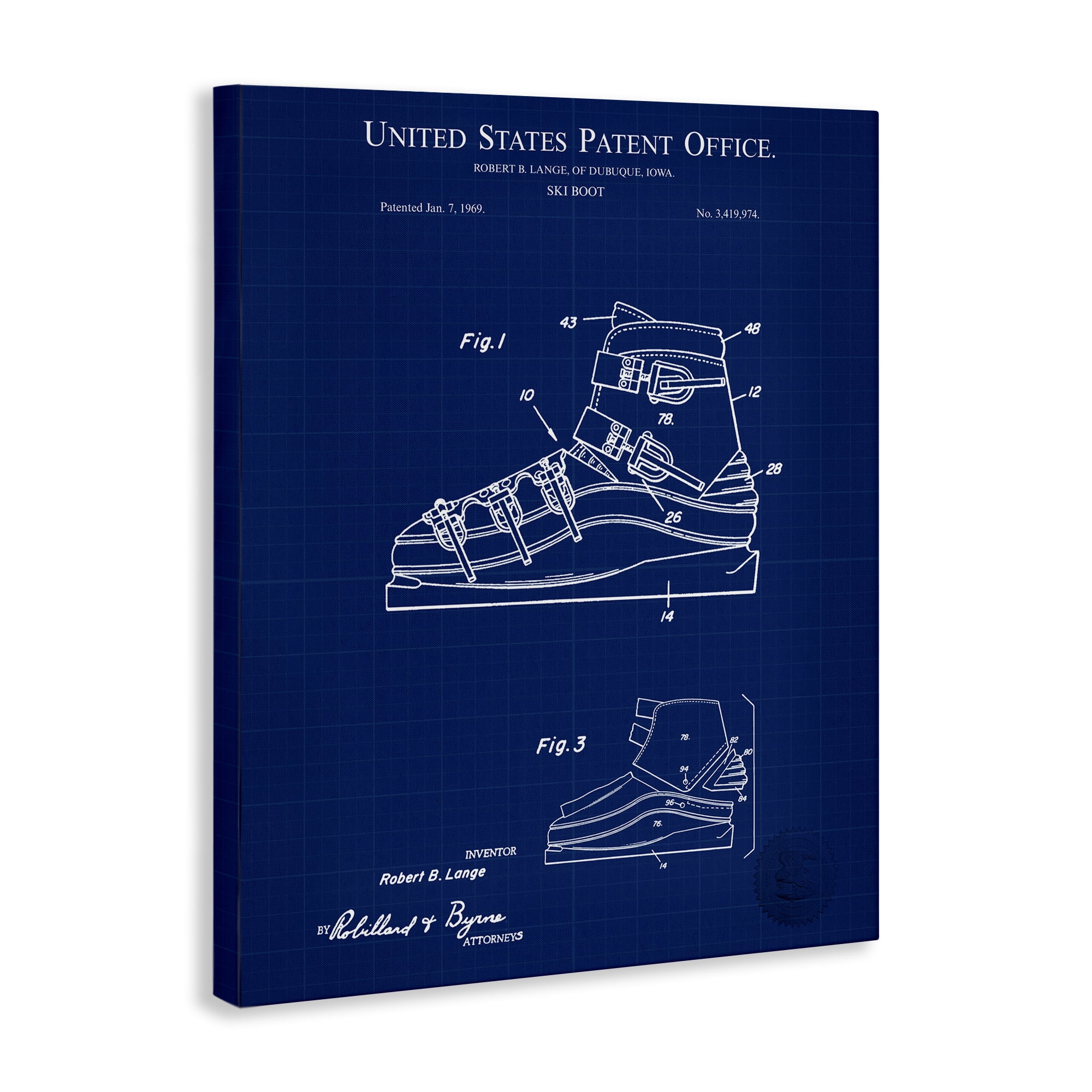 Stupell Industries Ski Boot Blueprint Sports Painting Gallery Wrapped Canvas Art Print Wall Art, 30 x 40