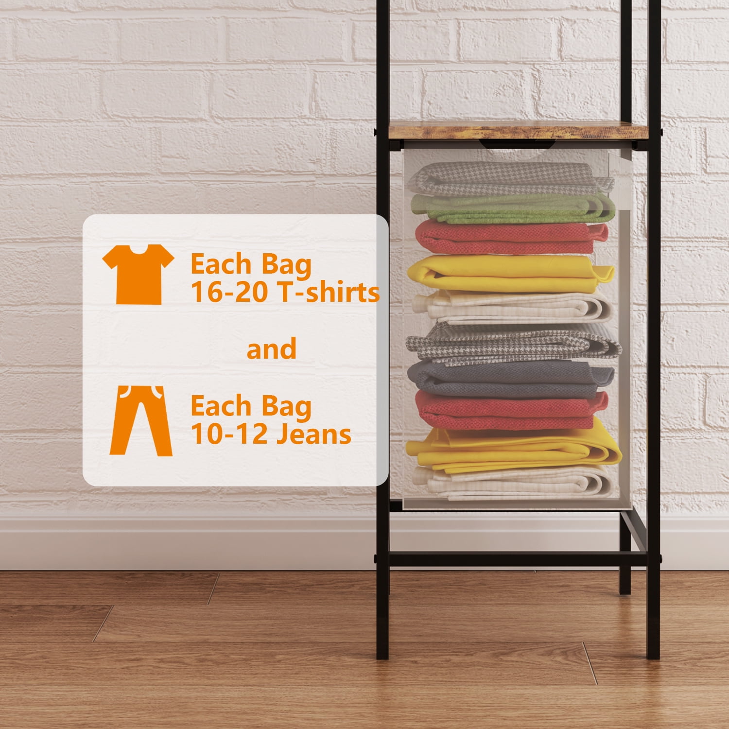 LENLN Laundry Sorter Hamper with 3-Tier Wooden Storage Rack - Pull-Out Removable Bag, Laundry Organizer for Bedroom, Bathroom, Laundry Room