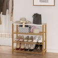 thumbnail image 4 of Yusong Shoe Rack, 4 Tier Shoe Organizer Storage for Closet Entryway, Narrow Slim Metal Shoe Shelves with Industrial Wooden Top, Gold and White, 4 of 9