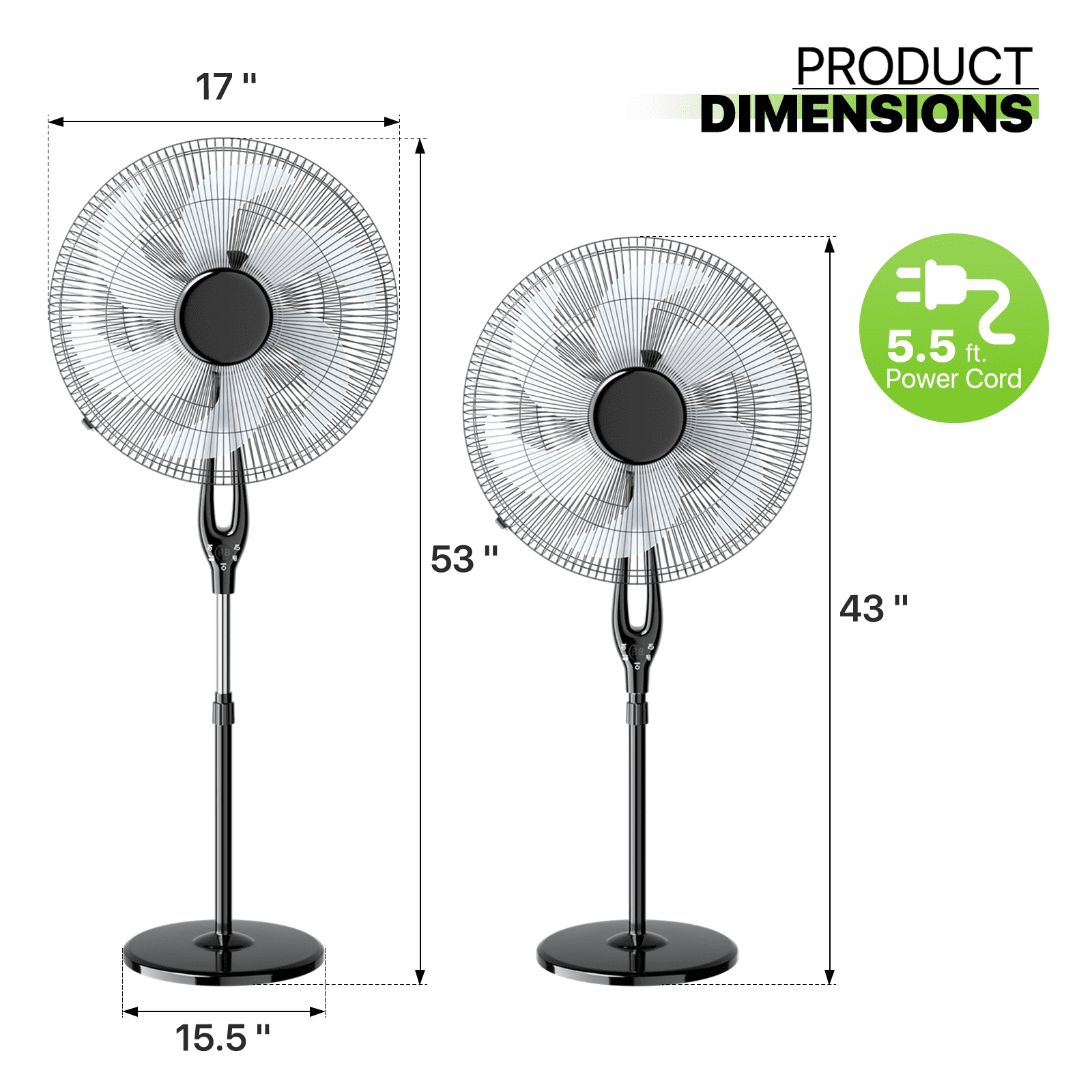 Magshion 17" Oscillating Pedestal Fan with 3 Speeds, Adjustable Standing Cooling Fan with Remote, Ultra Quiet Stand Up Fan, 3 Modes Floor Fan for Home Bedroom Office, Black