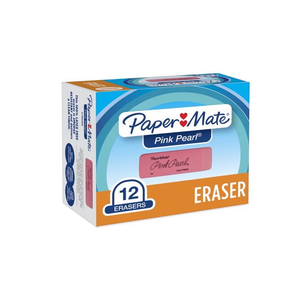 Paper Mate Pink Pearl Erasers, Large, 12 Count