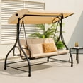 thumbnail image 4 of Gymax 3-Seat Outdoor Converting Patio Swing Glider Adjustable Canopy Porch Swing Beige, 4 of 10
