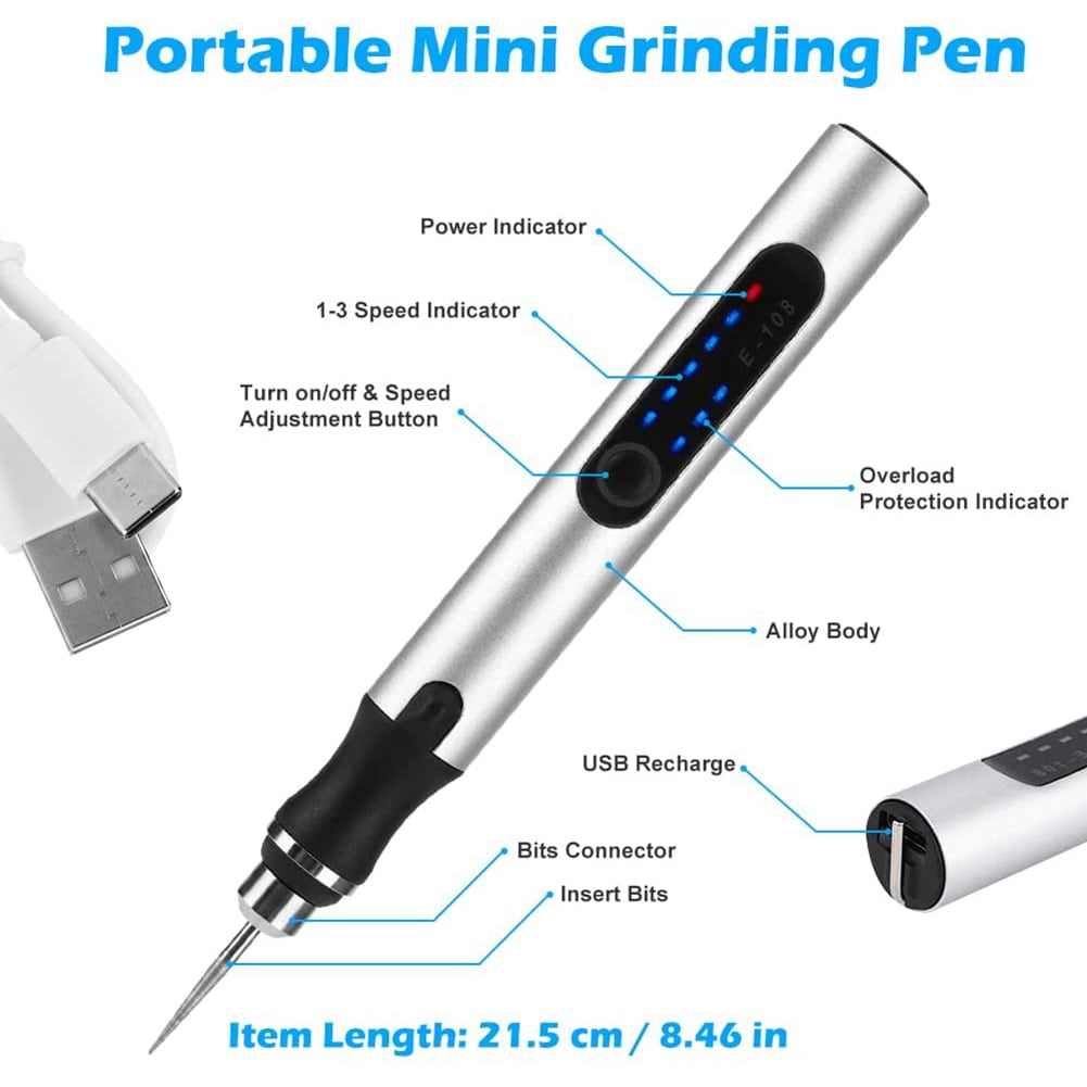 Electric Engraving Pen Kit,Cordless Rechargeable Grinding Pen with 35 Bits,for Carving Glass Jewelry Wood Stone Manicure