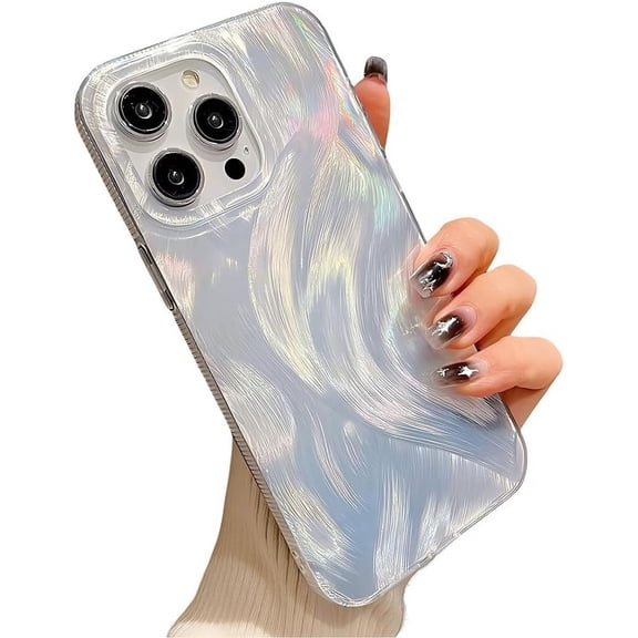 Compatible with iPhone Case,Luxury Laser Colorful Feather Curly Wave Pattern,Full Body Protection Soft Shockproof Cover Phone Case (White,iPhone 12 Pro Max)