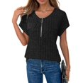 thumbnail image 2 of Plus Size Womens Tops 1/4 Zip Up Short Sleeve Tunics Black XL, 2 of 6